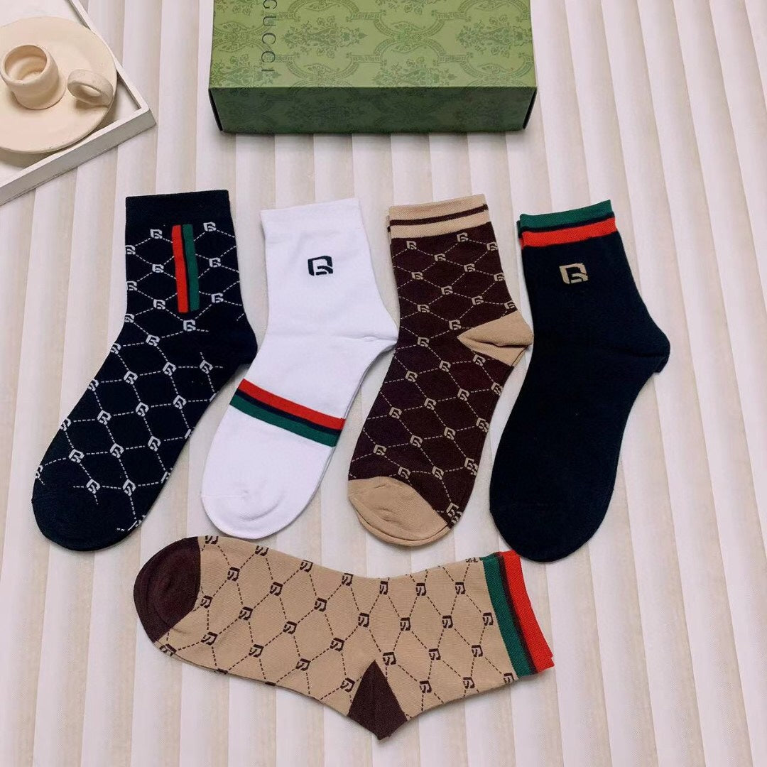 Gucci Monogram Web-Stripe Crew Socks - Box of 5 Pairs