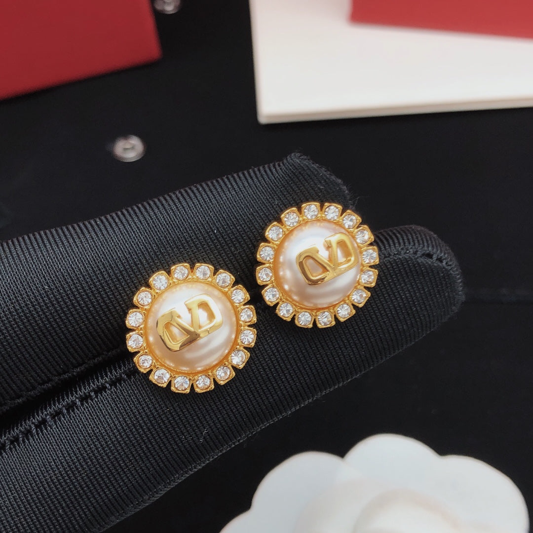 Round Stud Earrings in Gold-Tone close-up view