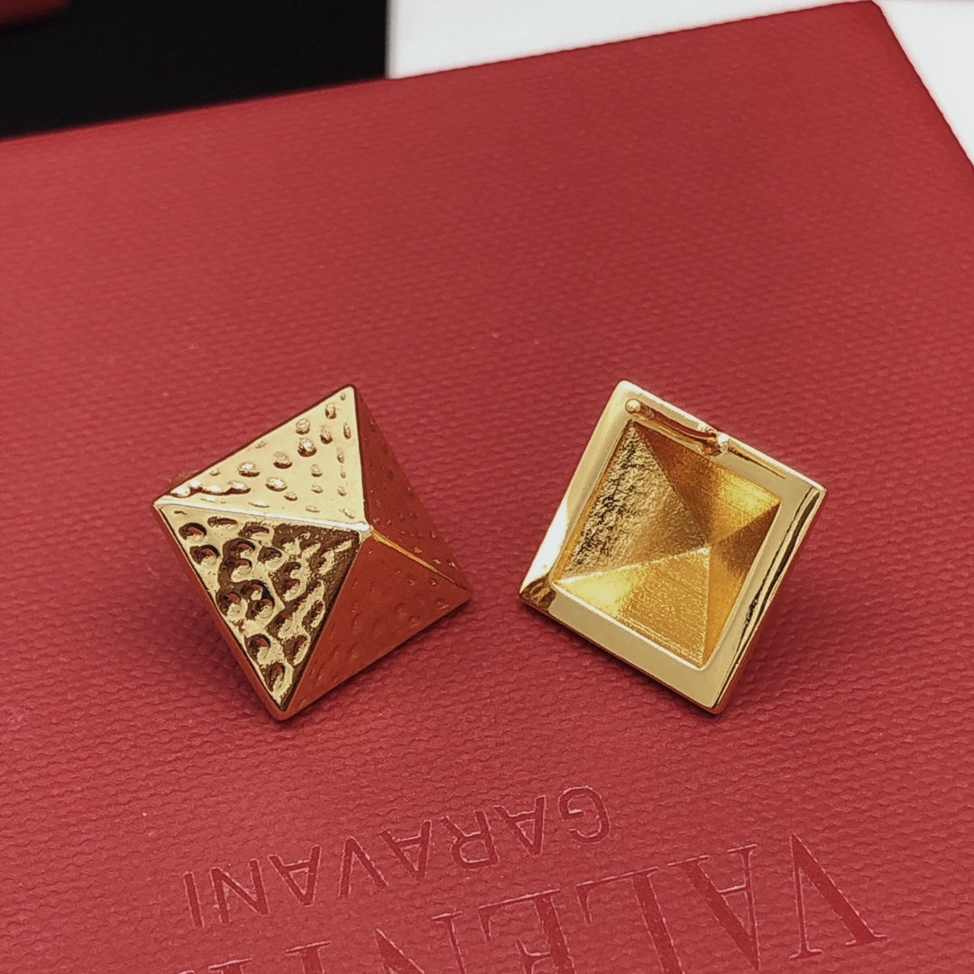 Signature Emblem Polished Stud Earrings – Design 03 front view