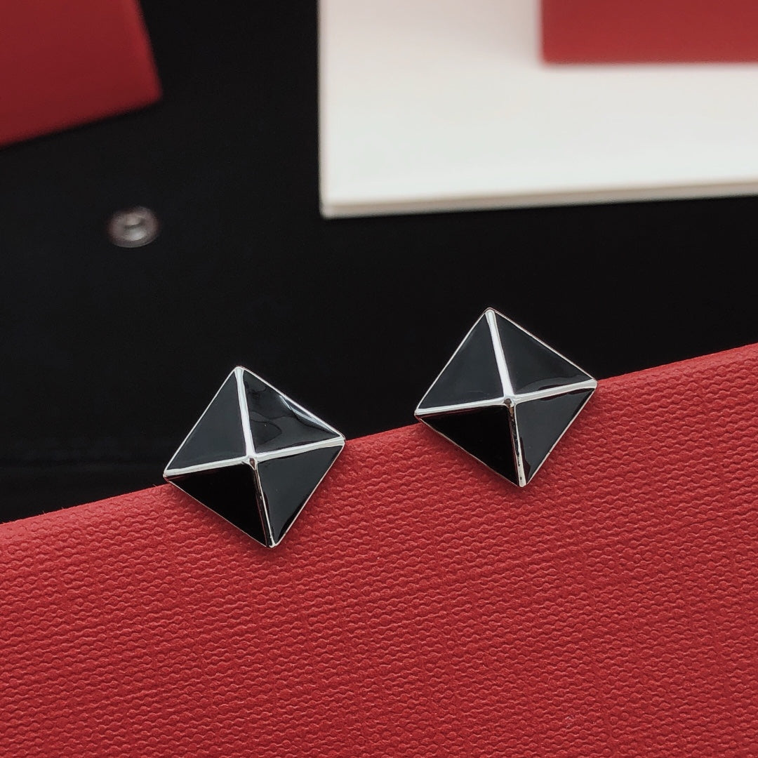 Signature Emblem Stud Earrings in Gold-Tone – Black main product view