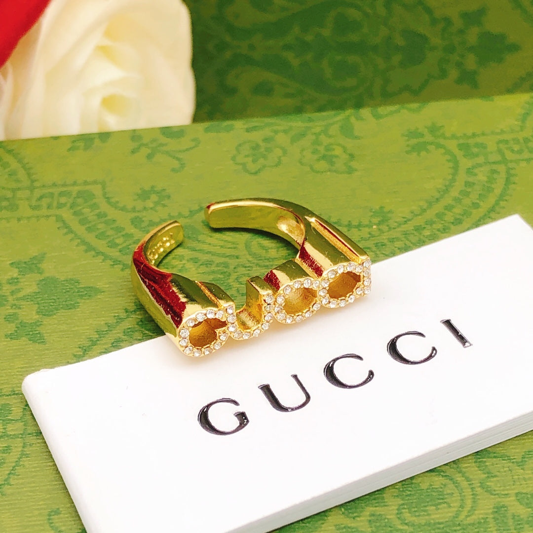 Letter Emblem Statement Ring in Gold-Tone front product view
