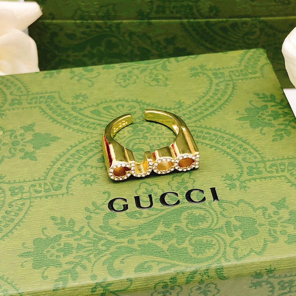 Letter Emblem Statement Ring in Gold-Tone front product view
