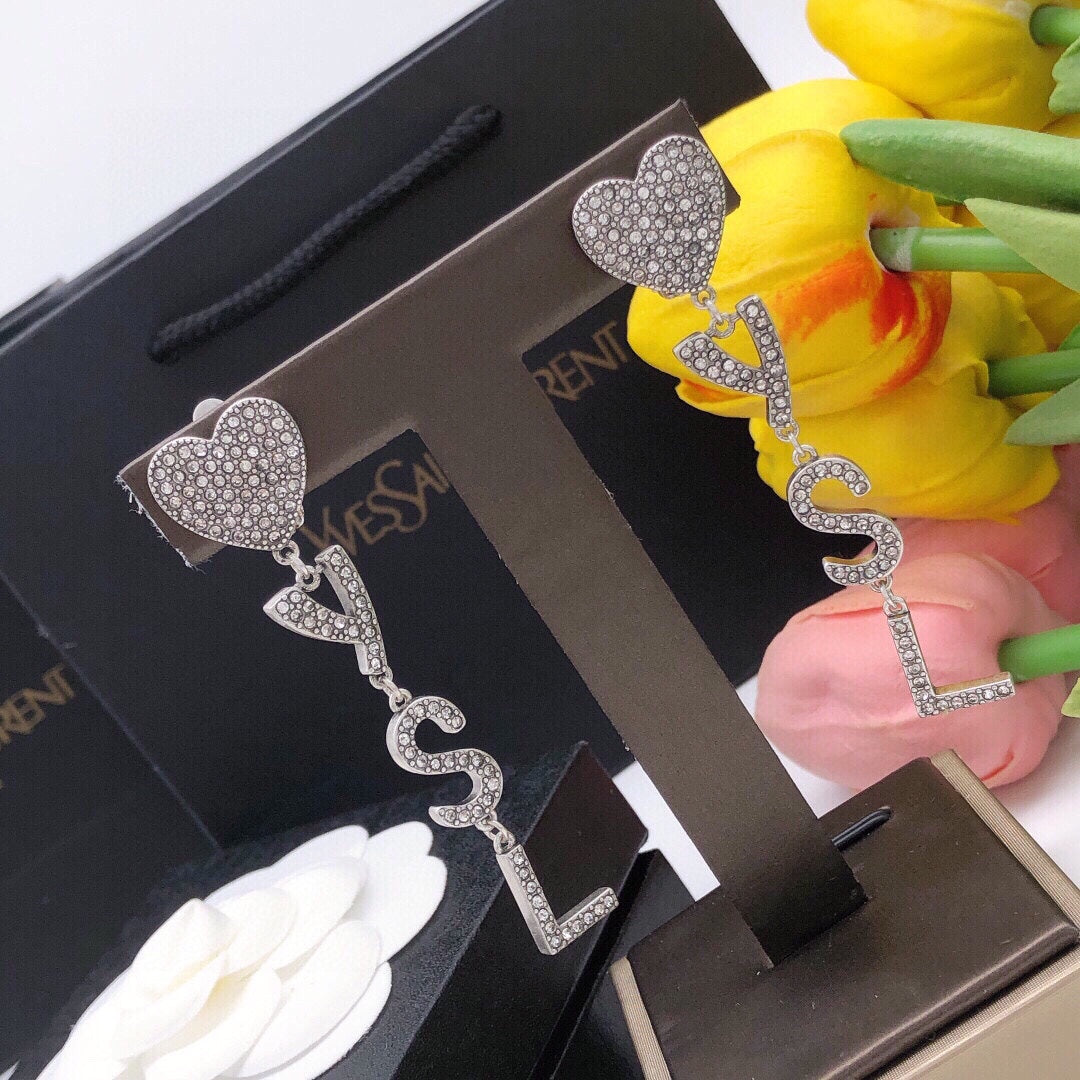 Letter Emblem Stud Earrings in Silver-Tone – Design 001 front product view