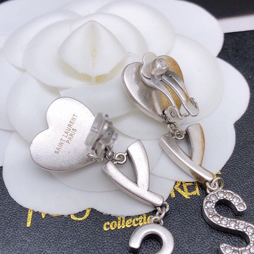 Letter Emblem Stud Earrings in Silver-Tone – Design 001 main product view
