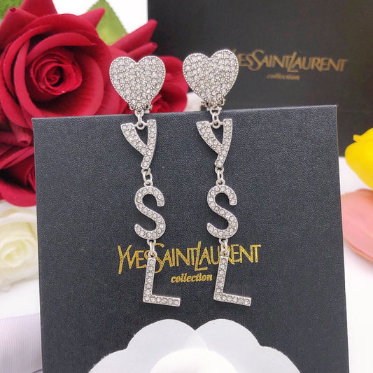 Letter Emblem Stud Earrings in Silver-Tone – Design 001 main product view