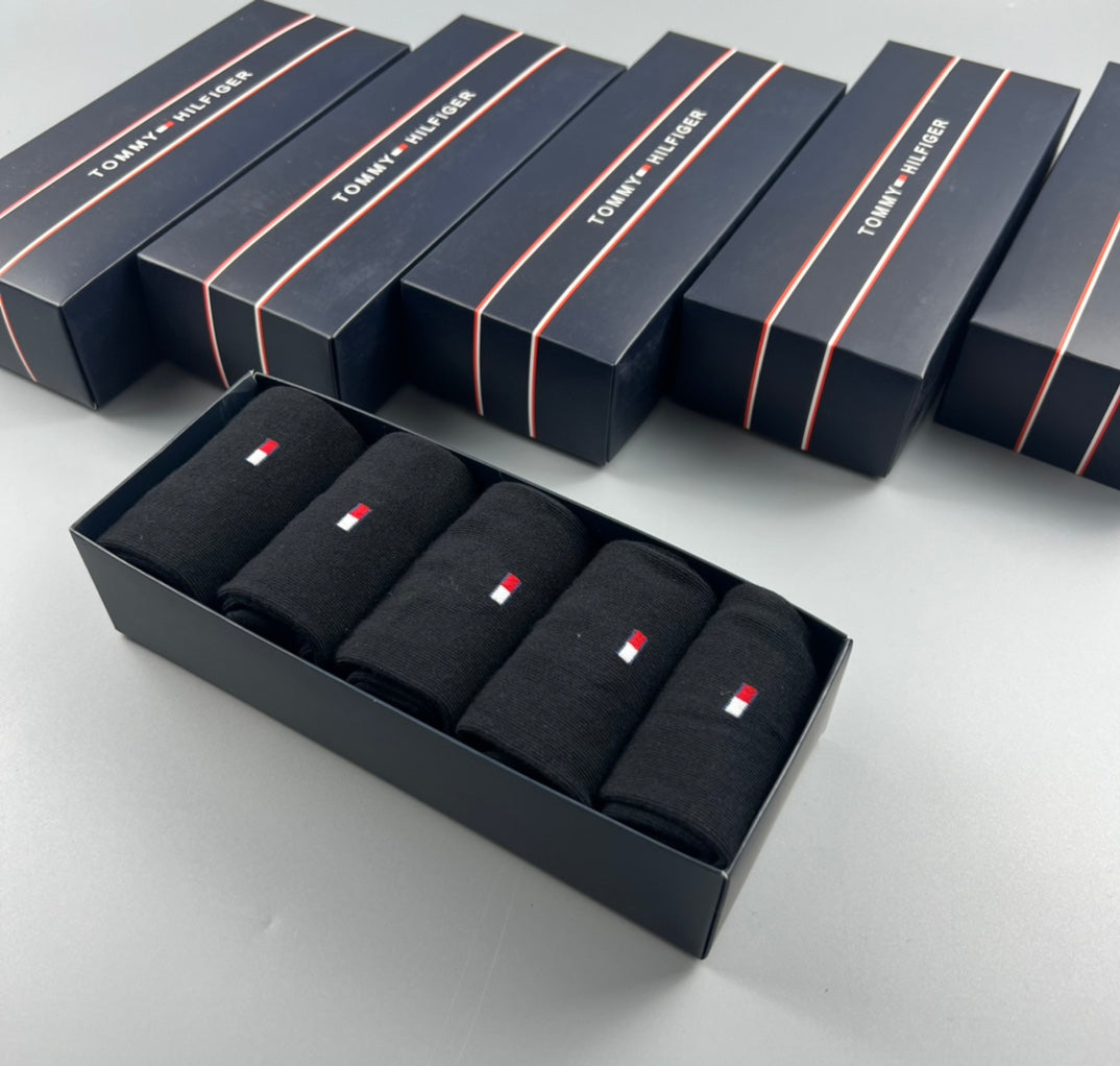 Tommy Hilfiger Cotton Visible Colour, Cuff And Emblem Details Crew Socks - 5-Pair Set