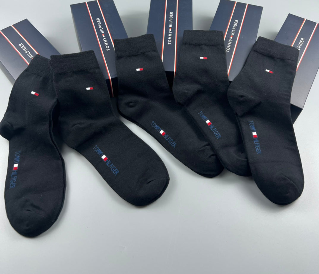 Tommy Hilfiger Cotton Visible Colour, Cuff And Emblem Details Crew Socks - 5-Pair Set
