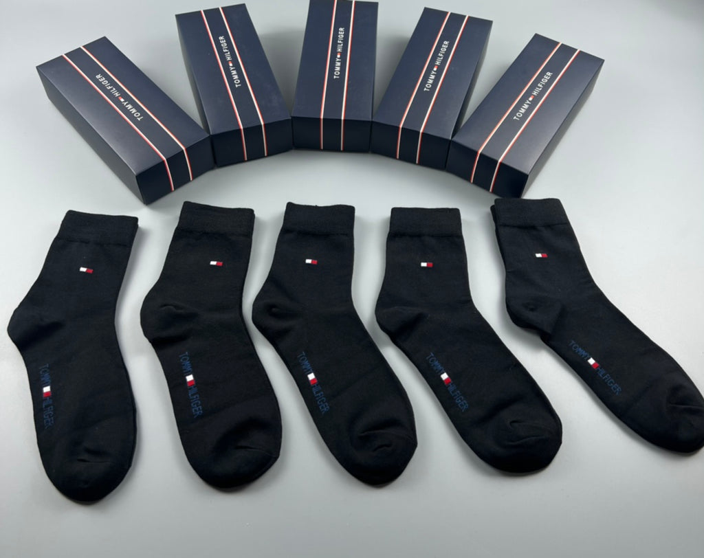 Tommy Hilfiger Cotton Visible Colour, Cuff And Emblem Details Crew Socks - 5-Pair Set