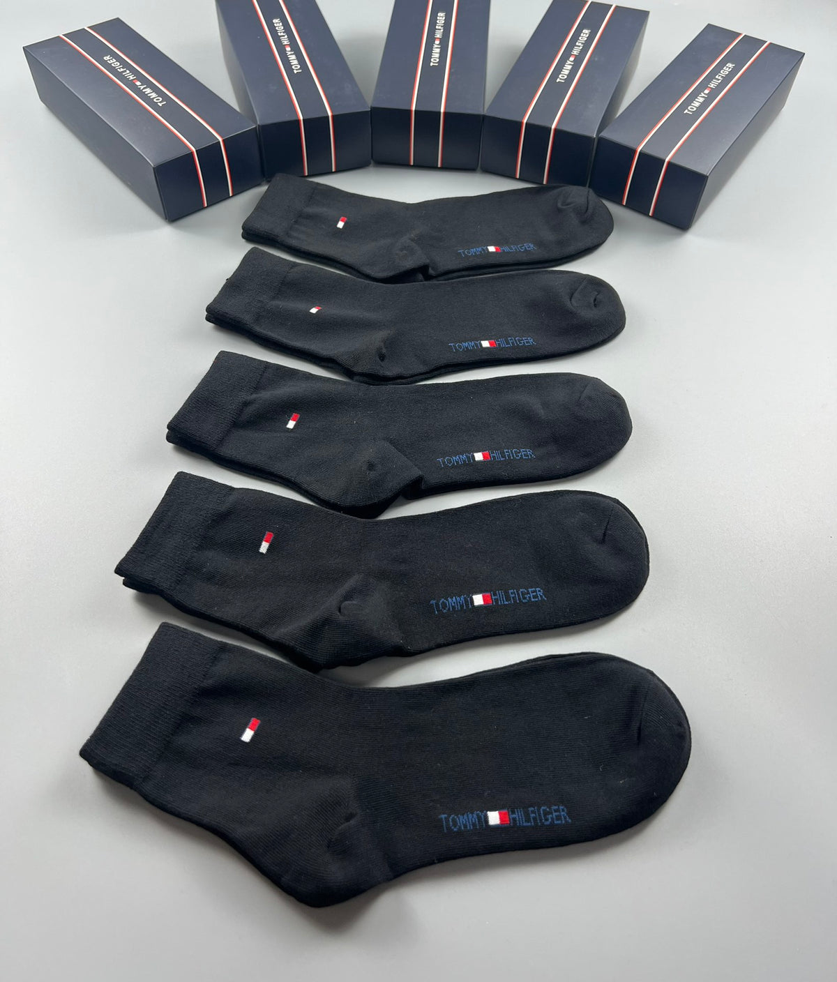 Tommy Hilfiger Cotton Visible Colour, Cuff And Emblem Details Crew Socks - 5-Pair Set