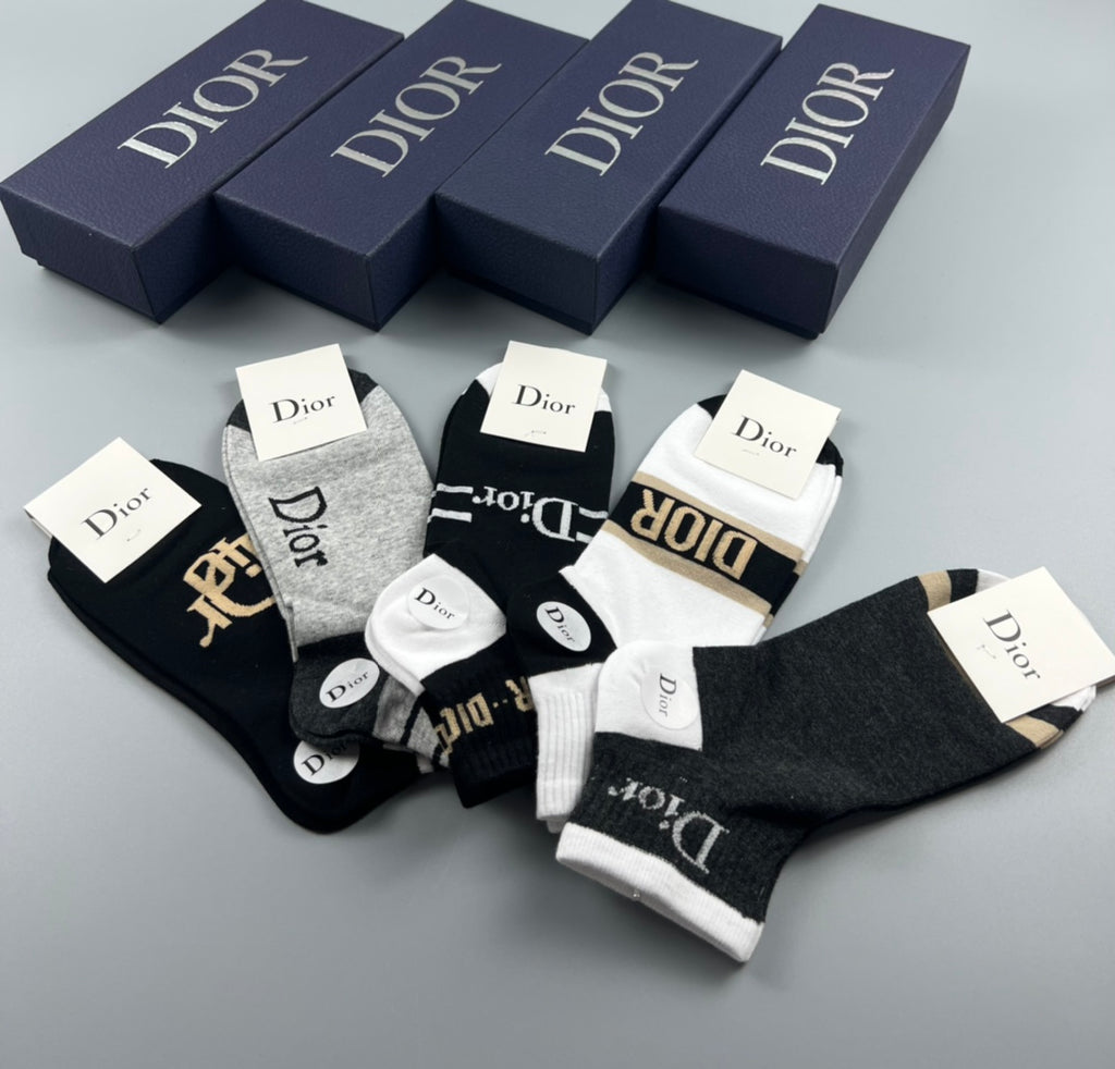 Dior Mixed Wordmark And Stripe Details Ankle Socks - 5-Pair Set