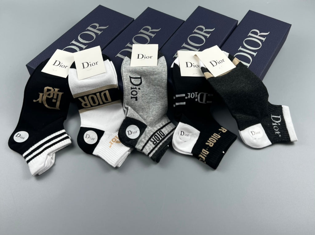 Dior Mixed Wordmark And Stripe Details Ankle Socks - 5-Pair Set
