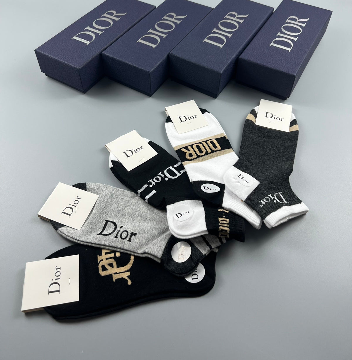 Dior Mixed Wordmark And Stripe Details Ankle Socks - 5-Pair Set