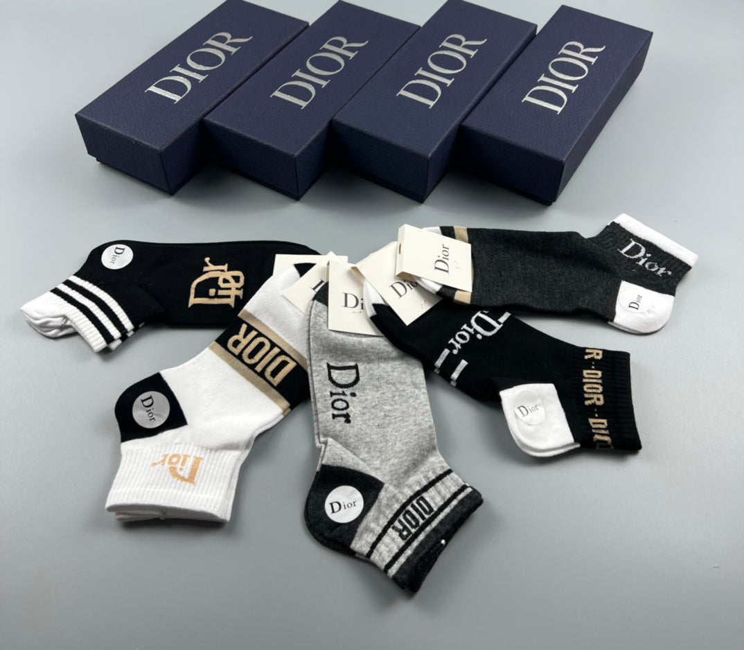 Dior Mixed Wordmark And Stripe Details Ankle Socks - 5-Pair Set