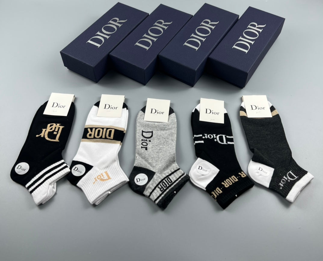 Dior Mixed Wordmark And Stripe Details Ankle Socks - 5-Pair Set
