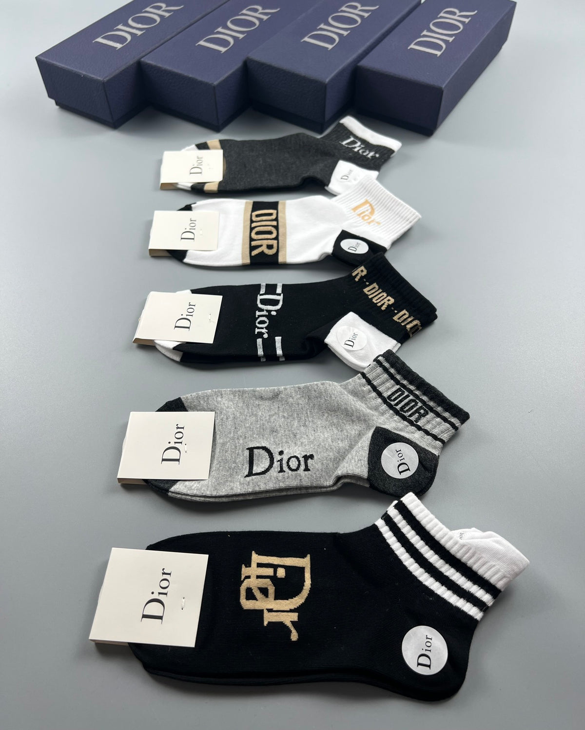 Dior Mixed Wordmark Details Ankle Socks - 5-Pair Set
