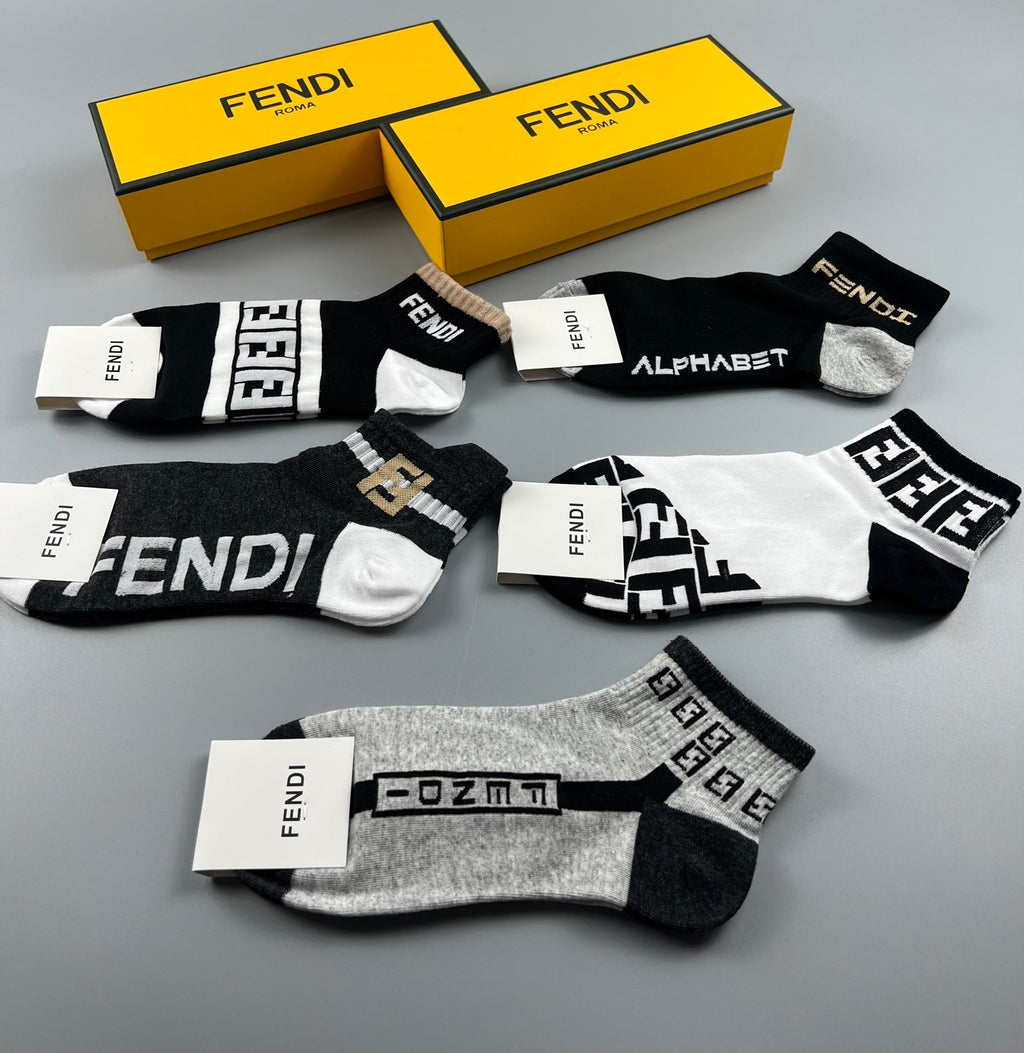 Fendi Geometric Logo Details Ankle Socks - 5-Pair Set