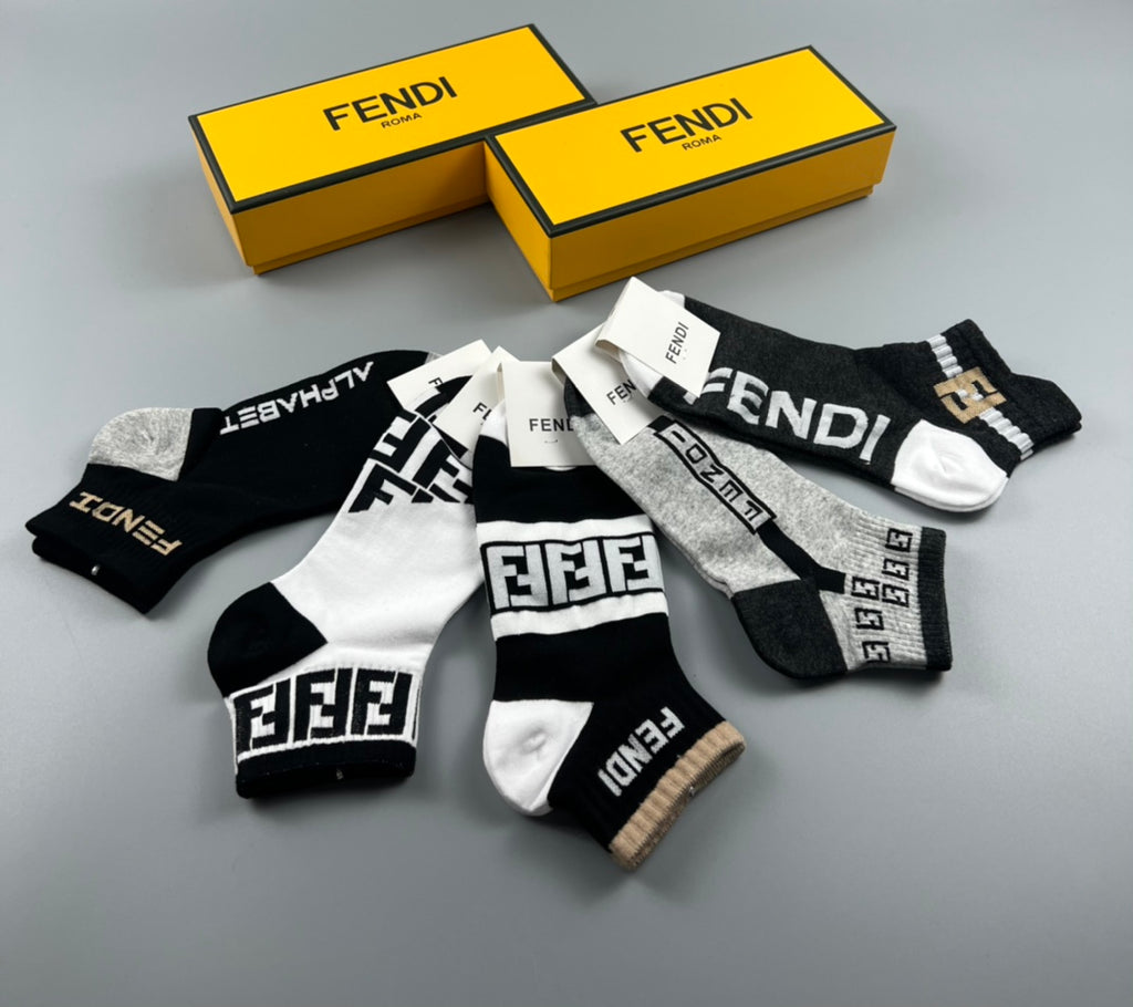 Fendi Geometric Logo Details Ankle Socks - 5-Pair Set