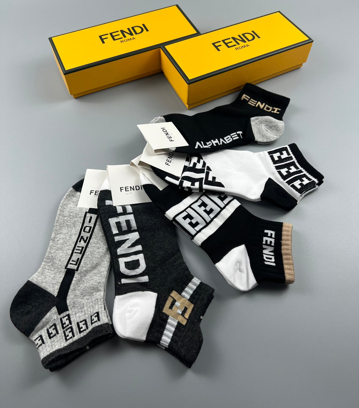 Fendi Geometric Logo Details Ankle Socks - 5-Pair Set