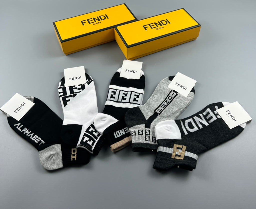 Fendi Geometric Logo Details Ankle Socks - 5-Pair Set
