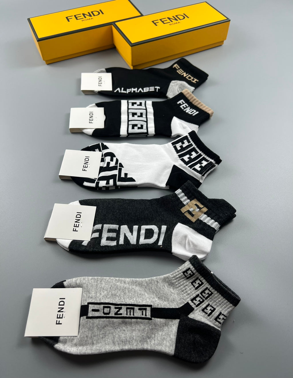Fendi Geometric Logo Details Ankle Socks - 5-Pair Set
