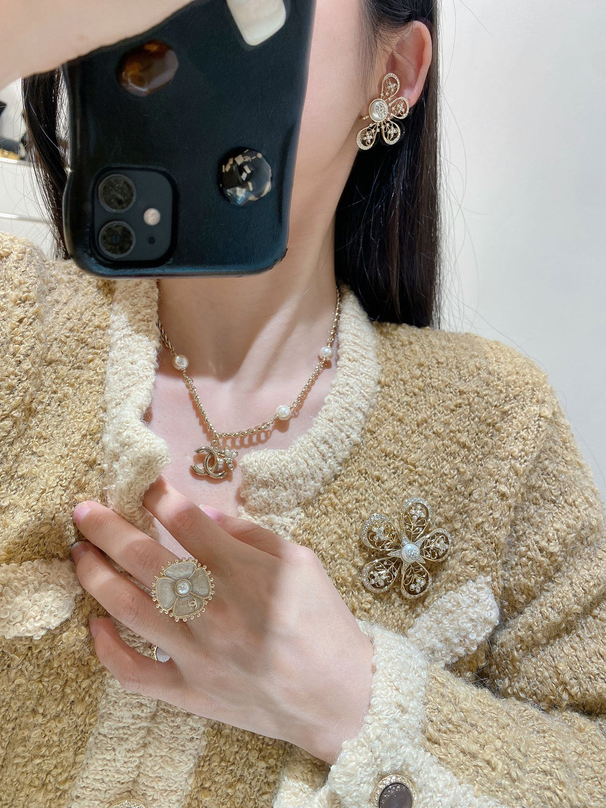 Camellia Pendant Necklace in Gold-Tone – Camellia Detail – Design 006 front product view