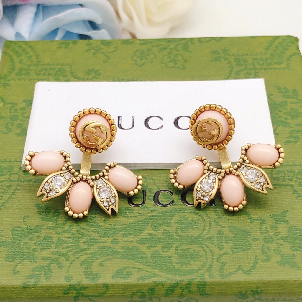 Floral Stud Earrings in Polished Metal-Tone – Design 007 detail view