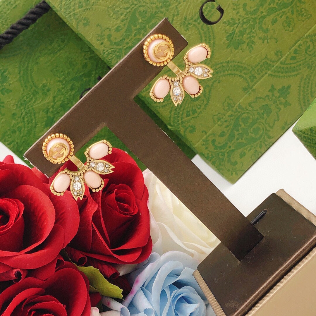 Floral Stud Earrings in Polished Metal-Tone – Design 007 side detail
