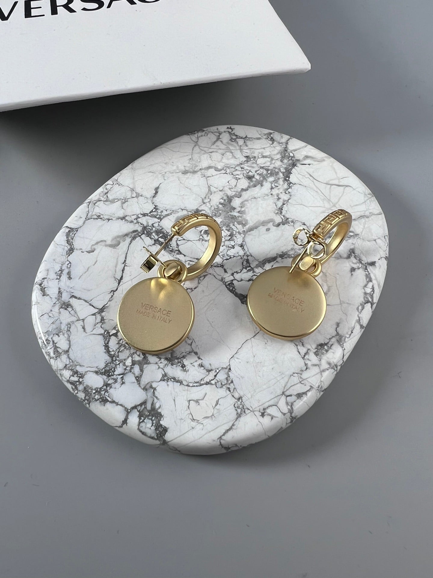 Statement Emblem Stud Earrings in Polished Metal-Tone – Design 02 close-up detail