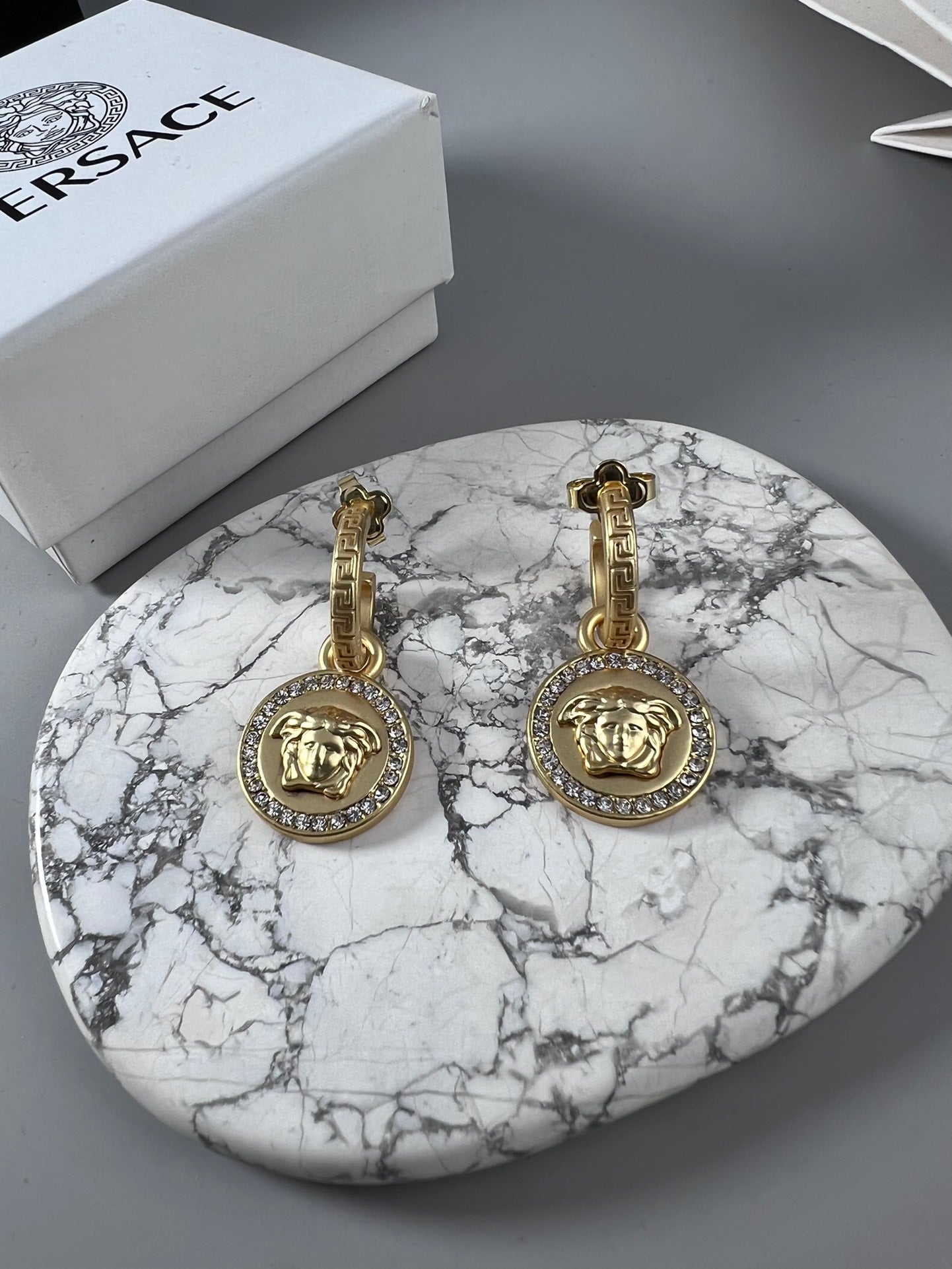 Statement Emblem Stud Earrings in Polished Metal-Tone – Design 02 main product view