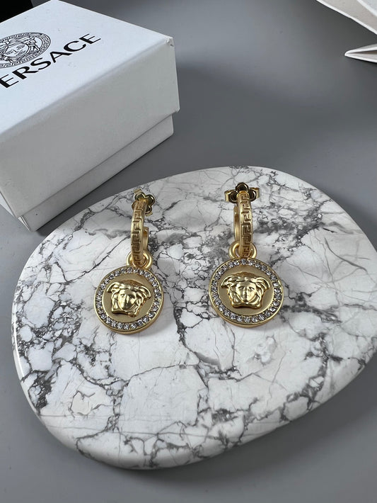 Statement Emblem Stud Earrings in Polished Metal-Tone – Design 08 main product view