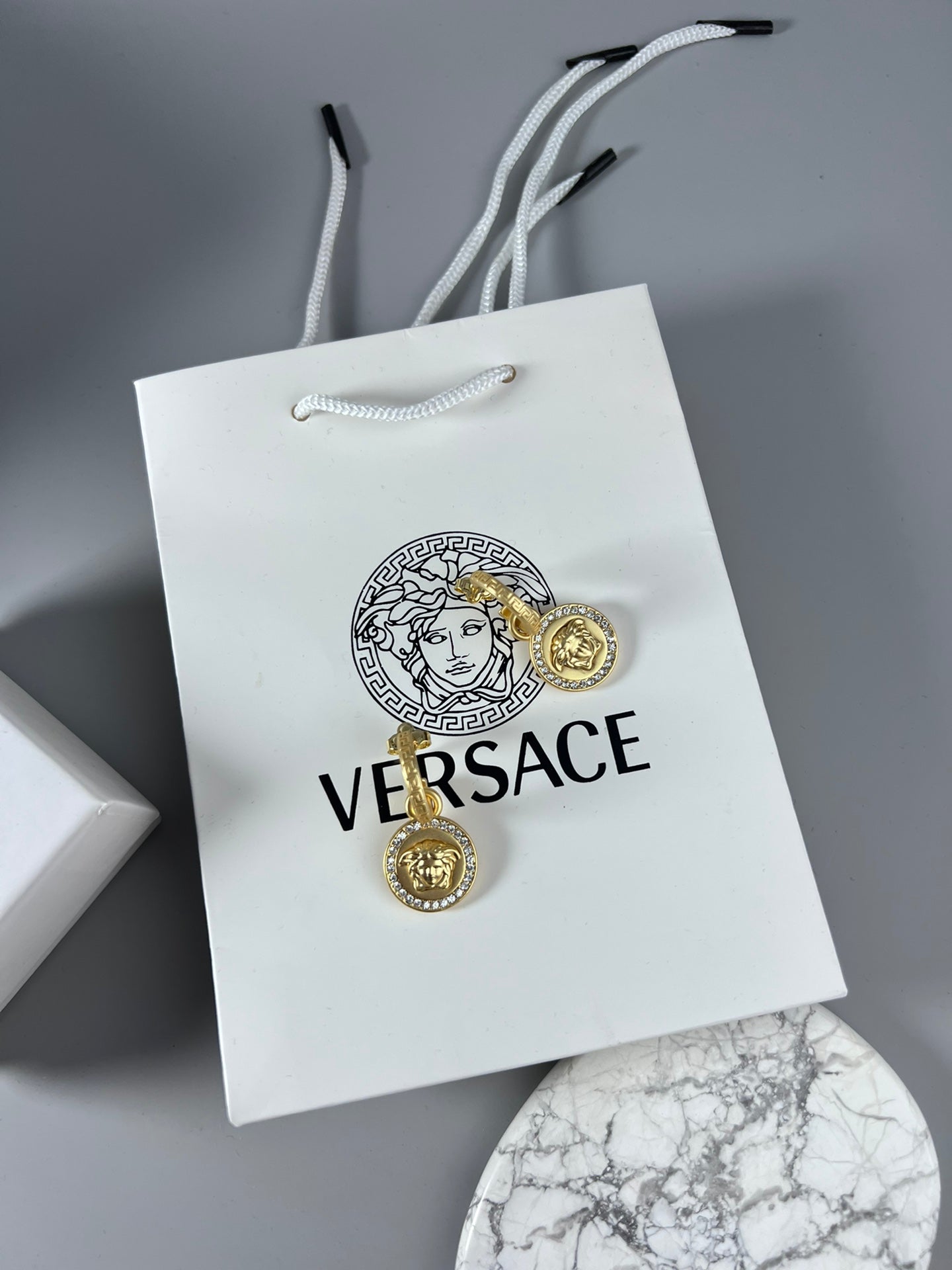 Statement Emblem Stud Earrings in Polished Metal-Tone – Design 02 side detail