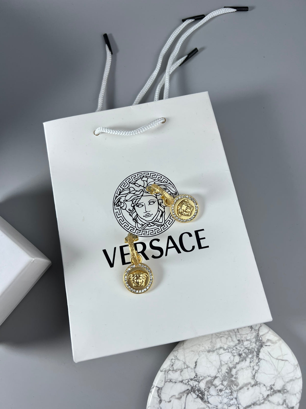 Statement Emblem Stud Earrings in Polished Metal-Tone – Design 08 side detail