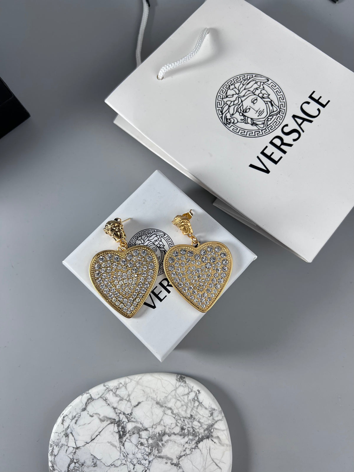 Statement Emblem Stud Earrings in Polished Metal-Tone – Design 01 detail view