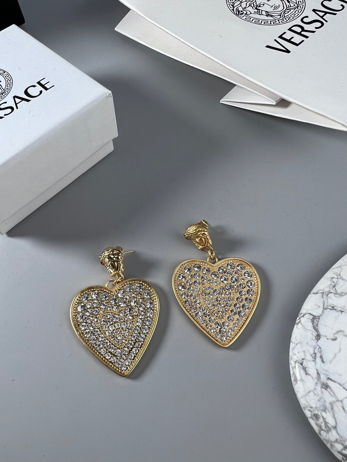 Statement Emblem Stud Earrings in Polished Metal-Tone – Design 07 main product view