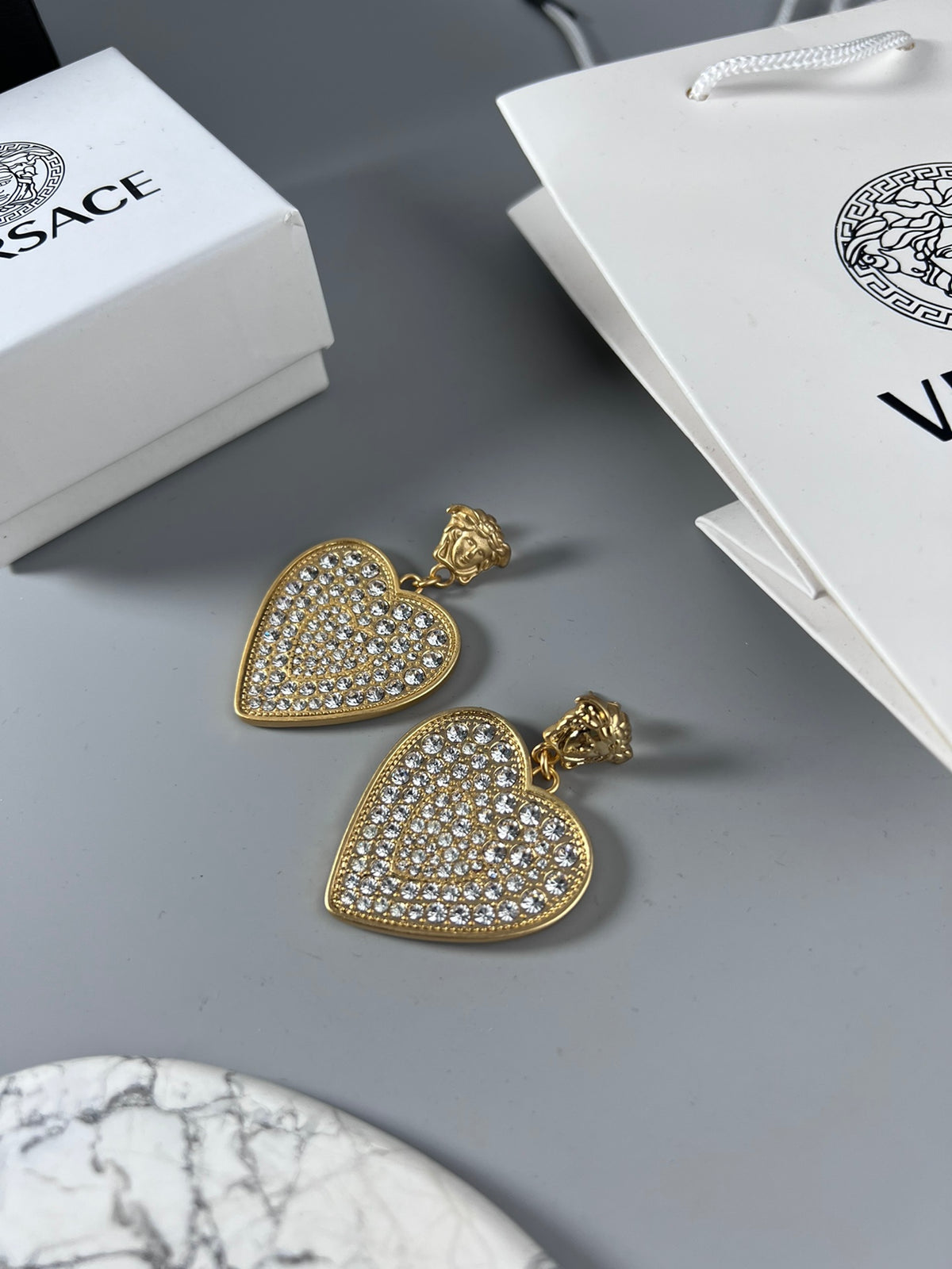 Statement Emblem Stud Earrings in Polished Metal-Tone – Design 01 styled product view