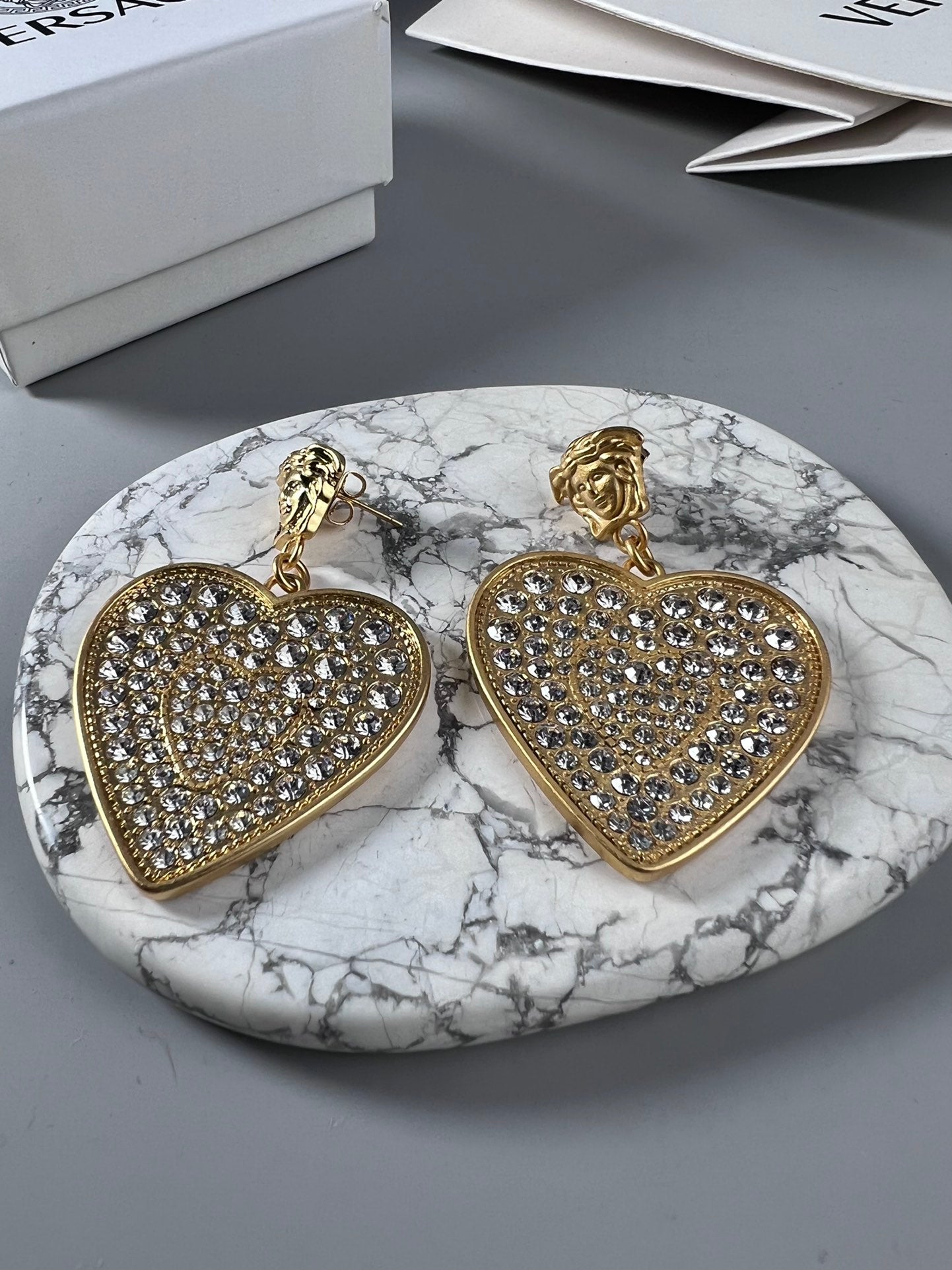 Statement Emblem Stud Earrings in Polished Metal-Tone – Design 07 front product view