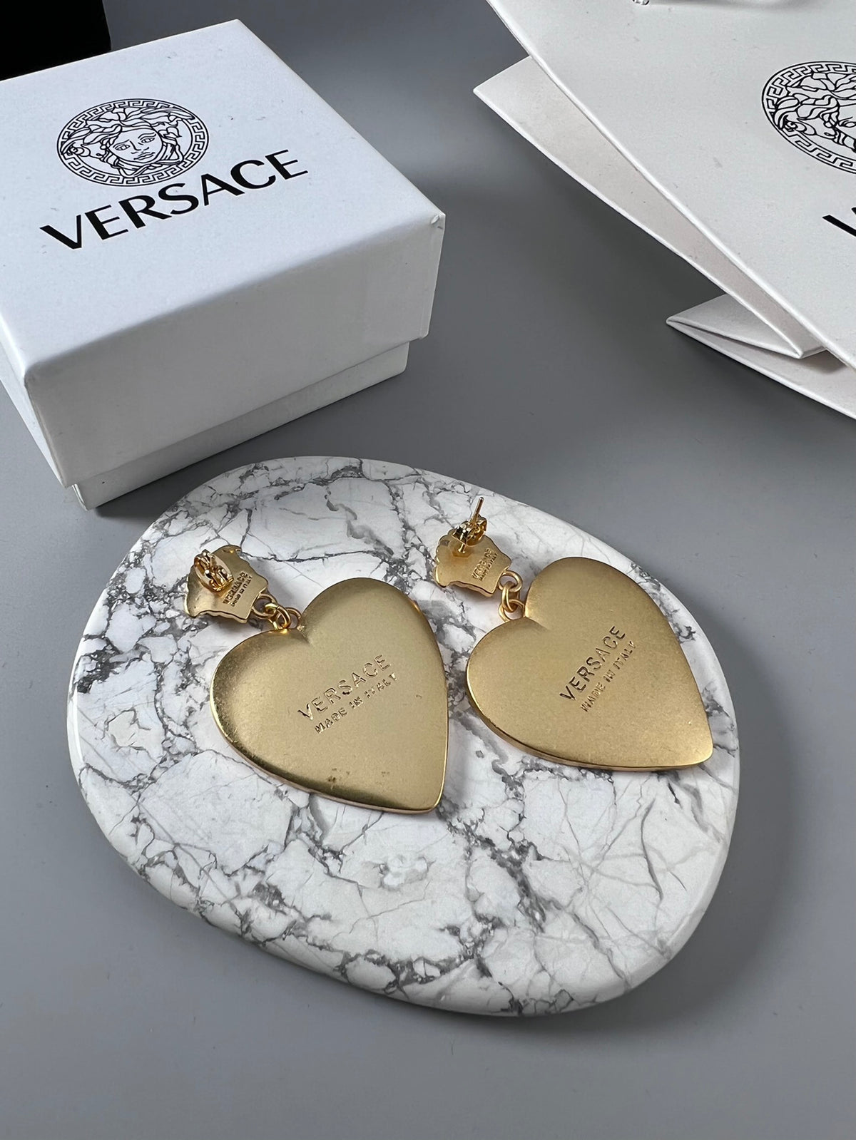 Statement Emblem Stud Earrings in Polished Metal-Tone – Design 07 close-up detail