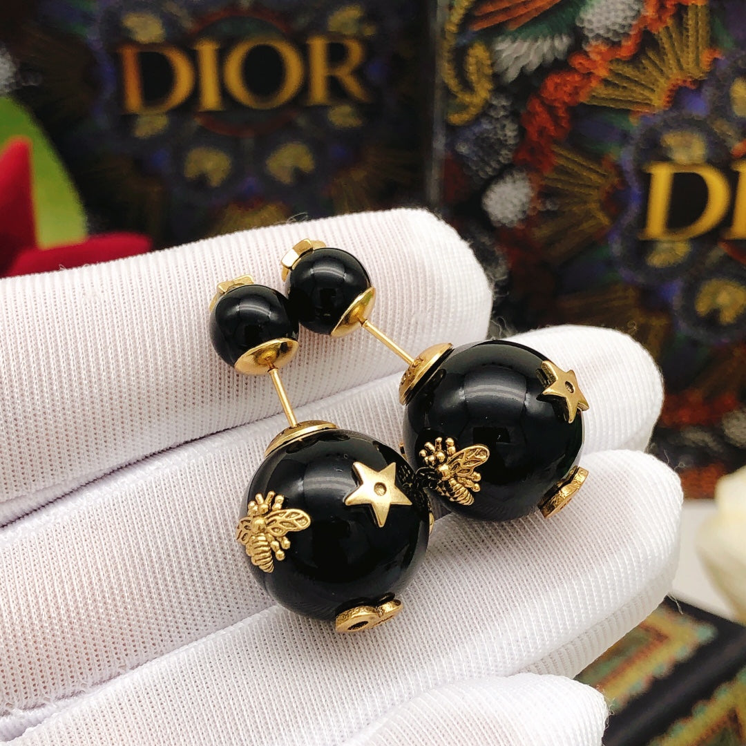 Pearl-Style Motif Stud Earrings in Black-Tone with Pearl-Style Detail detail view