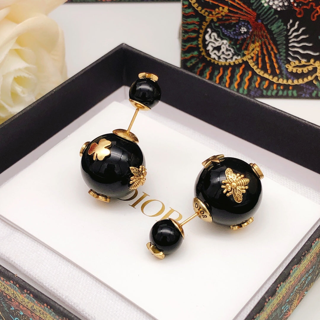 Pearl-Style Motif Stud Earrings in Black-Tone with Pearl-Style Detail main product view