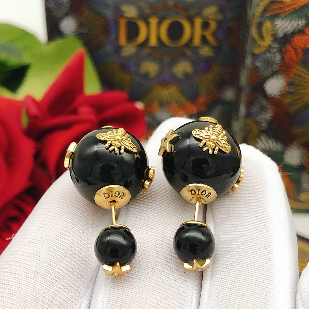 Pearl-Style Motif Stud Earrings in Black-Tone with Pearl-Style Detail front view
