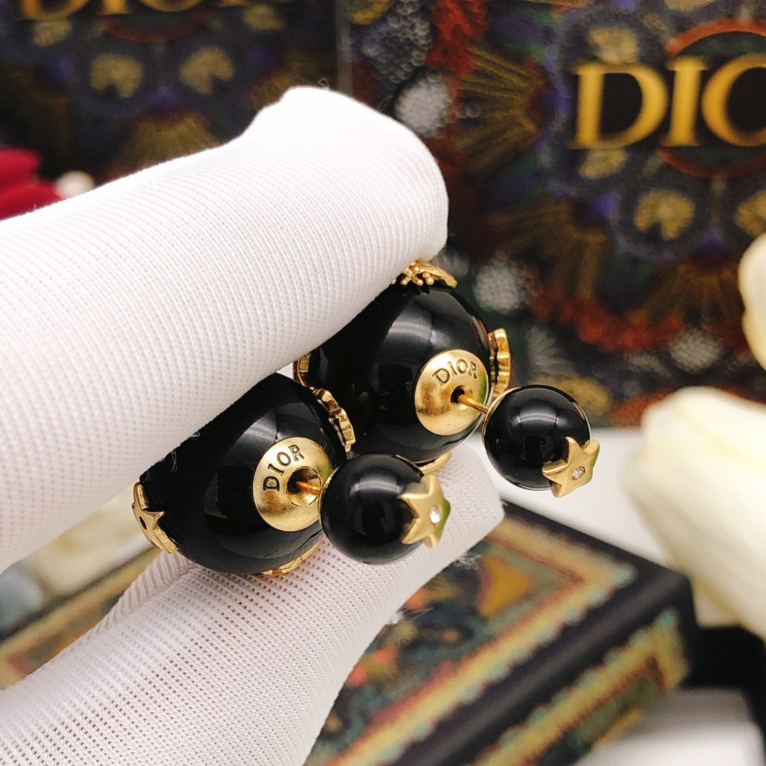 Pearl-Style Motif Stud Earrings in Black-Tone with Pearl-Style Detail styled view