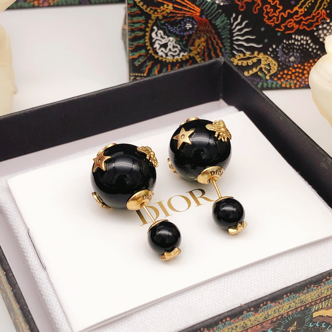 Pearl-Style Motif Stud Earrings in Black-Tone with Pearl-Style Detail main product view