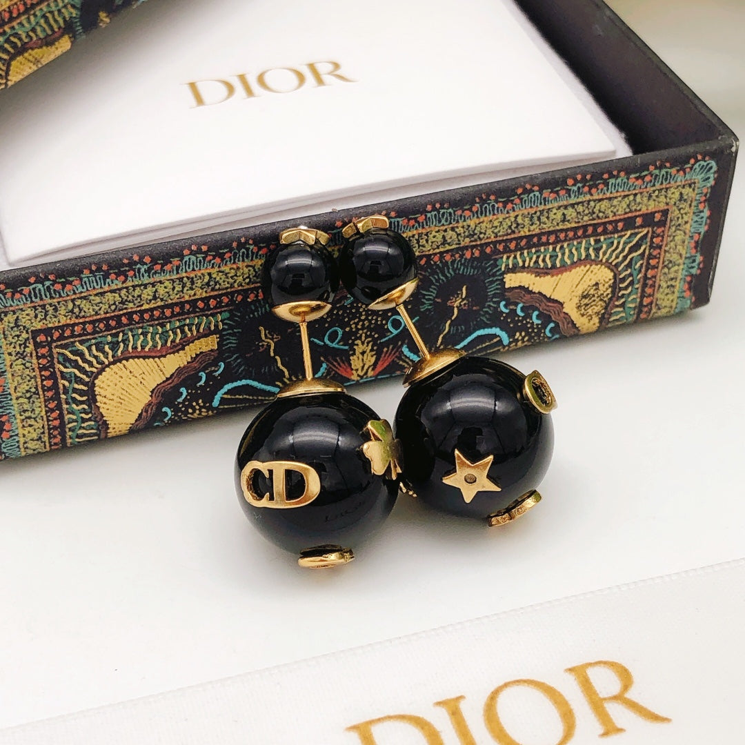 Pearl-Style Motif Stud Earrings in Black-Tone with Pearl-Style Detail side detail