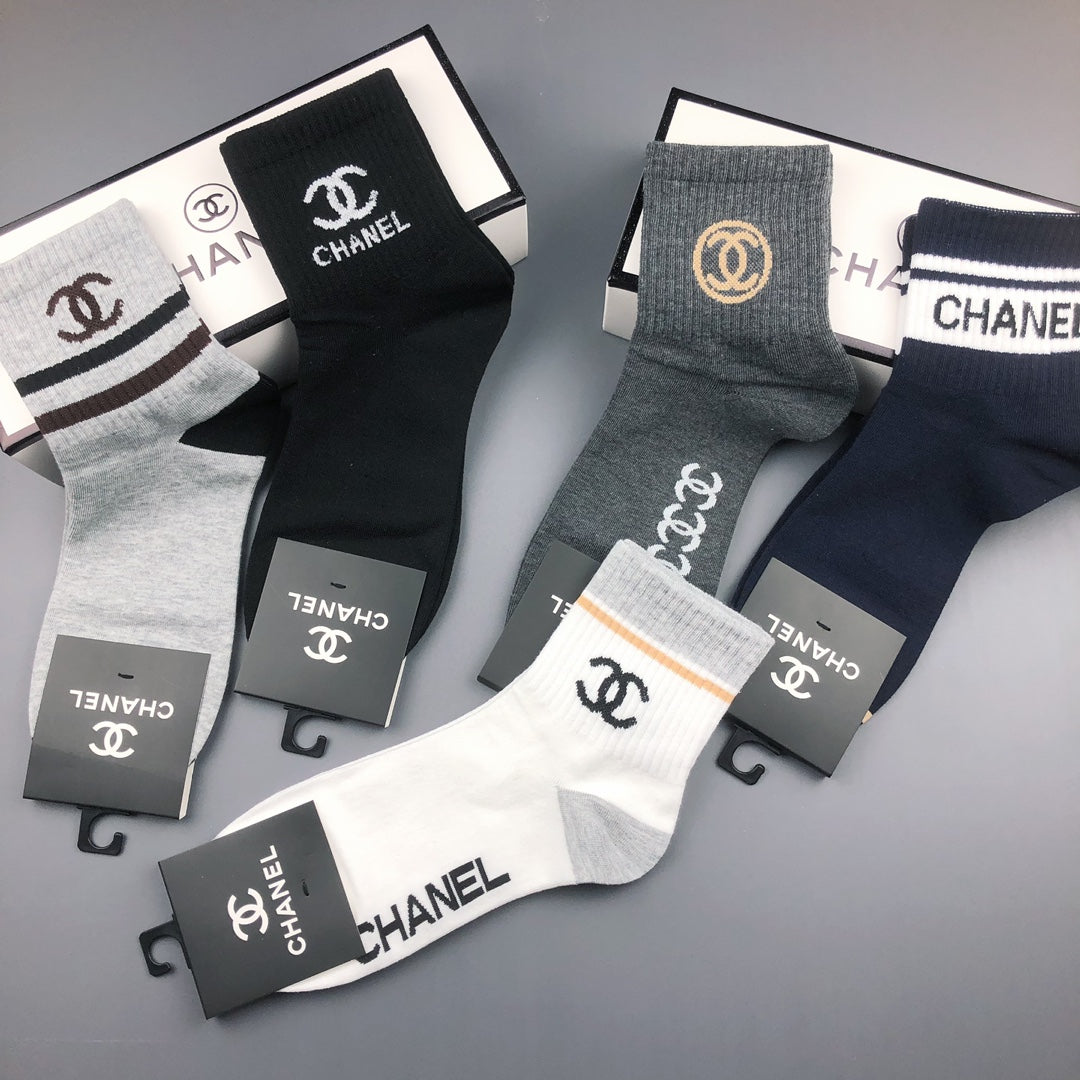 Chanel Pastel Colour Tonal Waistbands Crew Socks - 5-Pair Set