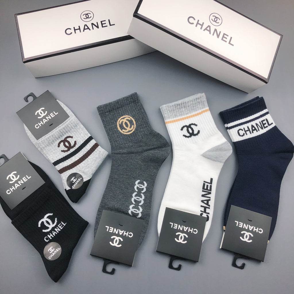 Chanel Pastel Colour Tonal Waistbands Crew Socks - 5-Pair Set