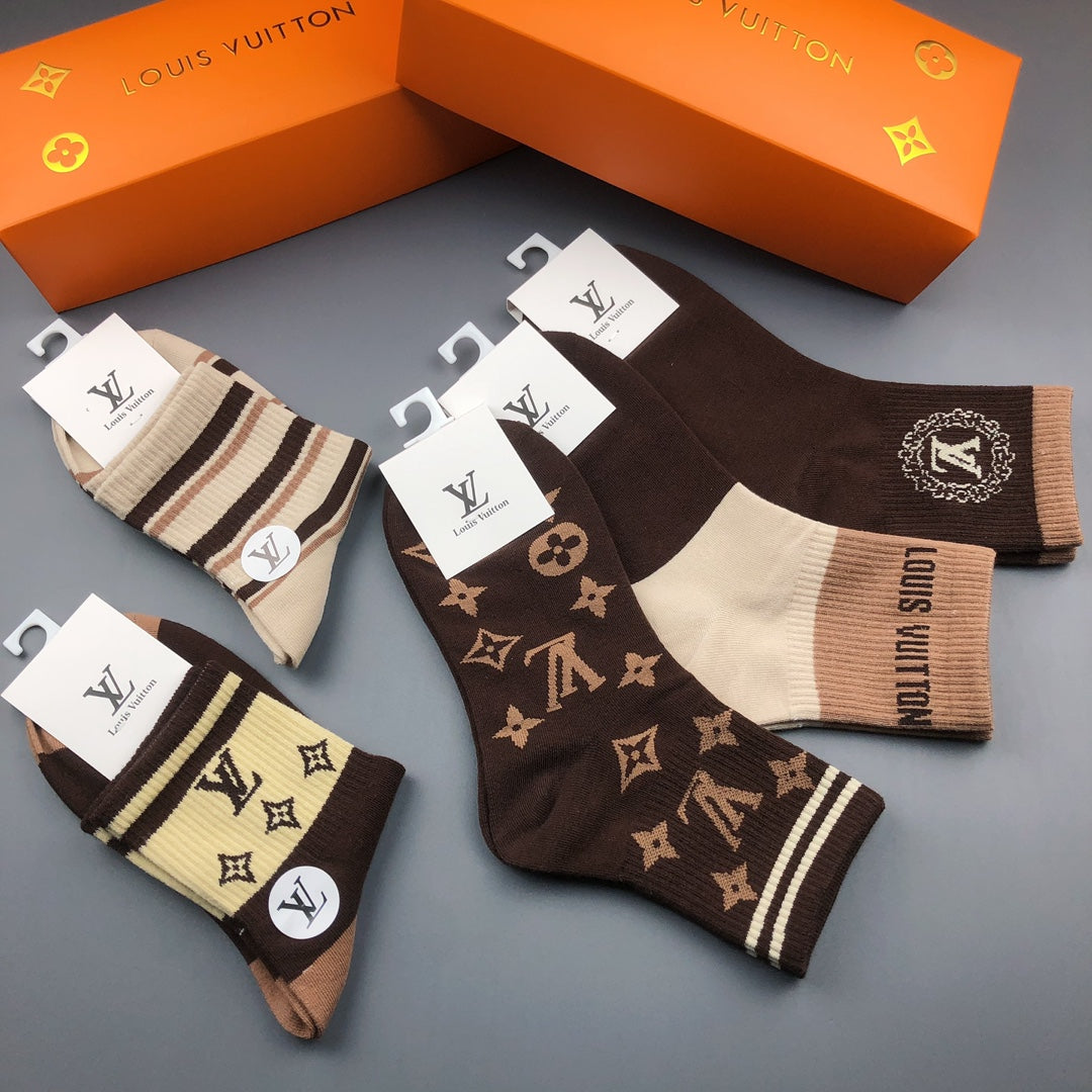 Louis Vuitton Cotton Visible Colour, Cuff And Emblem Details Crew Socks - 5-Pair Set