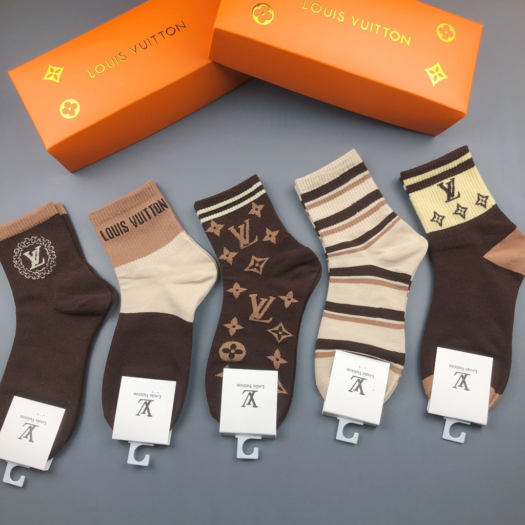 Louis Vuitton Cotton Visible Colour, Cuff And Emblem Details Crew Socks - 5-Pair Set