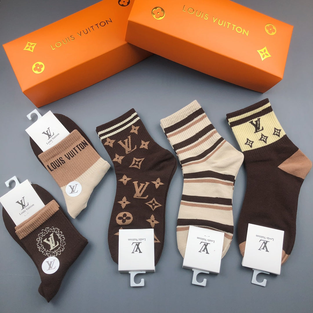 Louis Vuitton Visible Branded Cuff Or Emblem Details No-Show Socks - 5-Pair Set