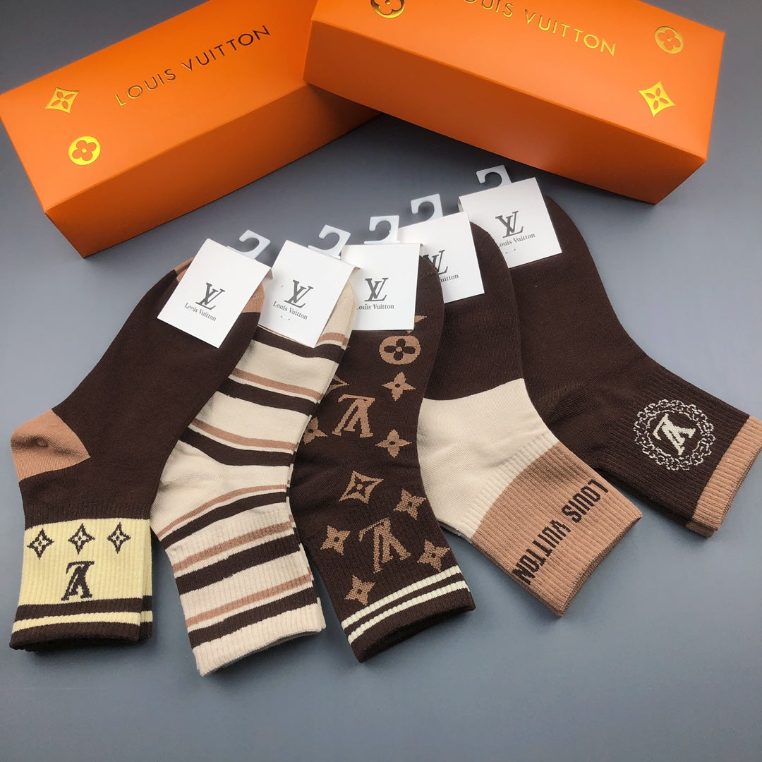 Louis Vuitton Cotton Visible Colour, Cuff And Emblem Details Crew Socks - 5-Pair Set