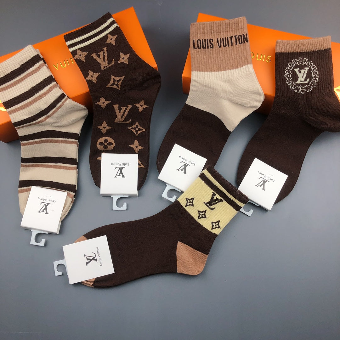 Louis Vuitton Cotton Visible Colour, Cuff And Emblem Details Crew Socks - 5-Pair Set